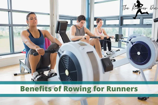 people at indoor gym on rowing machine, runners rowing as cross-training for runs